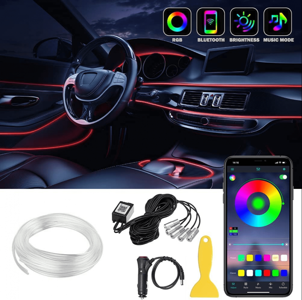 AUXITO Car LED Strip Lights Multi-Coloured Music Car Interior Lights Under Da... 