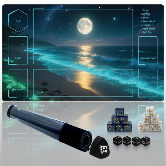 Playmat Extalas MTG TCG Moonlit Coast con bolsa de almacenamiento y 16 dados