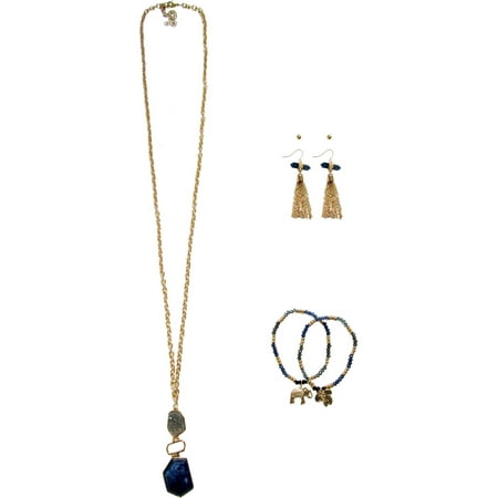 Gold-Tone Necklace, Earrings and Stretch Bracelet Gift Set, 3-Piece