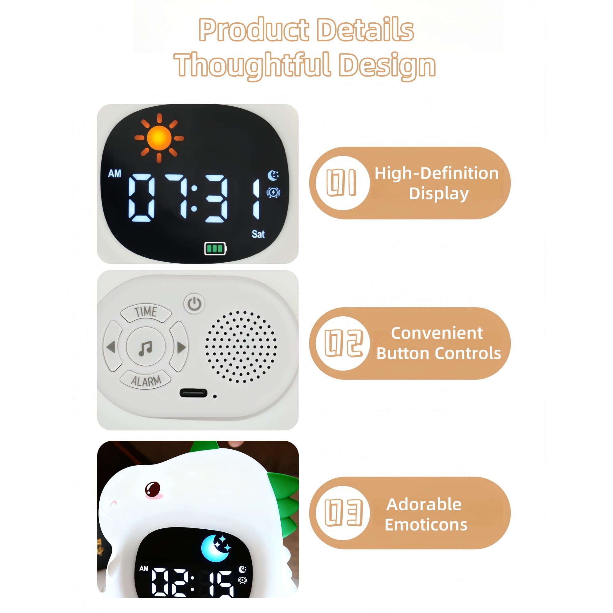 Kids Bedroom Alarm Clock, Toddler Sleep Training Clock with Soft Night Light, Rechargeable Touch Control Sleep Trainer for Boys & Girls – Ideal Birthday Gift for Kids
