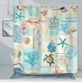 thumbnail image 4 of Nautical Coastal Shower Curtain, Beach Theme Shower Curtain Set for Bathroom, Vintage Sea Shell Turtle Fabric Shower Curtain Restroom Bathtub Decor Accessories with Hooks 72X 75 inch, 4 of 5