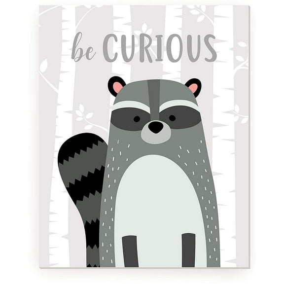 Be Curious Raccoon Kids Bedroom Rustic Wood Wall Sign 12x15 (Unframed)