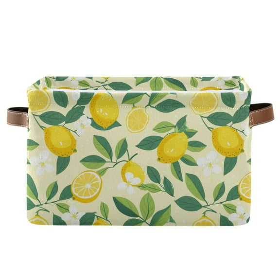 Cartoon Lemon and Plumeria Storage Bins with Handle Fabric Organizer Basket Foldable Box 1 Pack 14.2x10.2x8.3