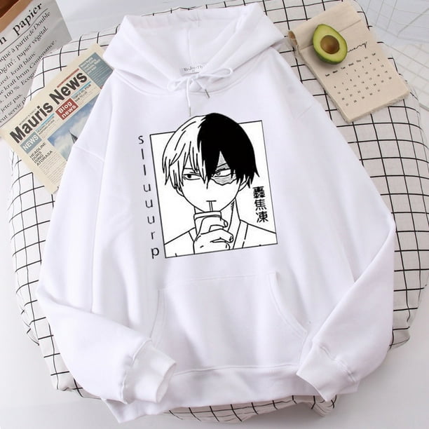 Sudadera con capucha de manga larga con estampado de Anime negro suelta para mujerpangjing