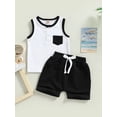 thumbnail image 2 of TheFound Newborn Baby Boys Shorts Sets Color Block Sleeveless Tank Top Elastic Waist Shorts Summer Clothes (Black, 12-18 Months), 2 of 9