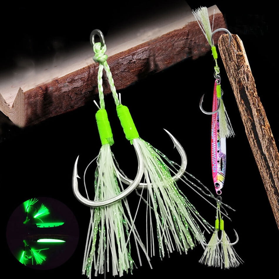 10 Pairs/lot Assist Hooks Luminous Double Jigging Saltwater Fishhook 1/0-5/0