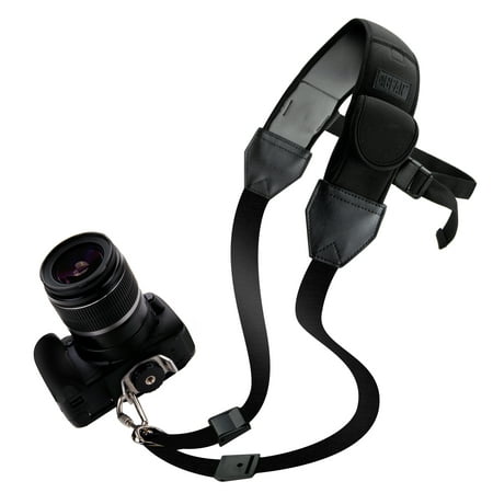 DSLR Shoulder Camera Strap Quick Release with Black Neoprene and Accessory Pockets - Works with Canon , Nikon , Fujifilm , Sony , Panasonic and More Mirrorless , Point & Shoot