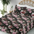 thumbnail image 3 of Ambesonne Valentine Fitted & Flat Sheet with Shams 4 Pcs Set, Roses on Dark Back Art, Calking, Mauve Taupe and Fern Green, 3 of 5