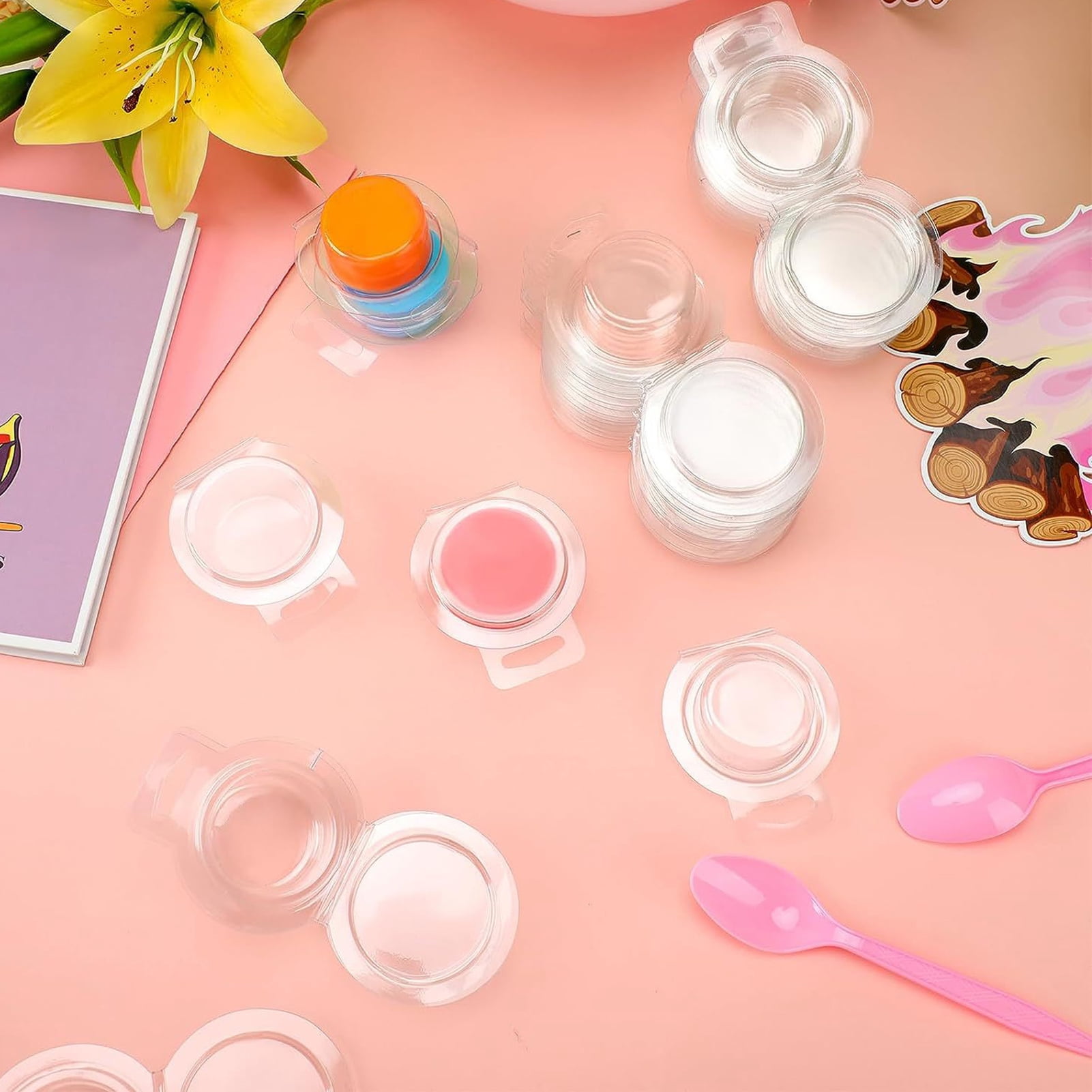 Mosey 100Pcs Wax Melt Mold Clear Square Round Empty Plastic DIY Handmade Scented Candle Soap Making Mould Container