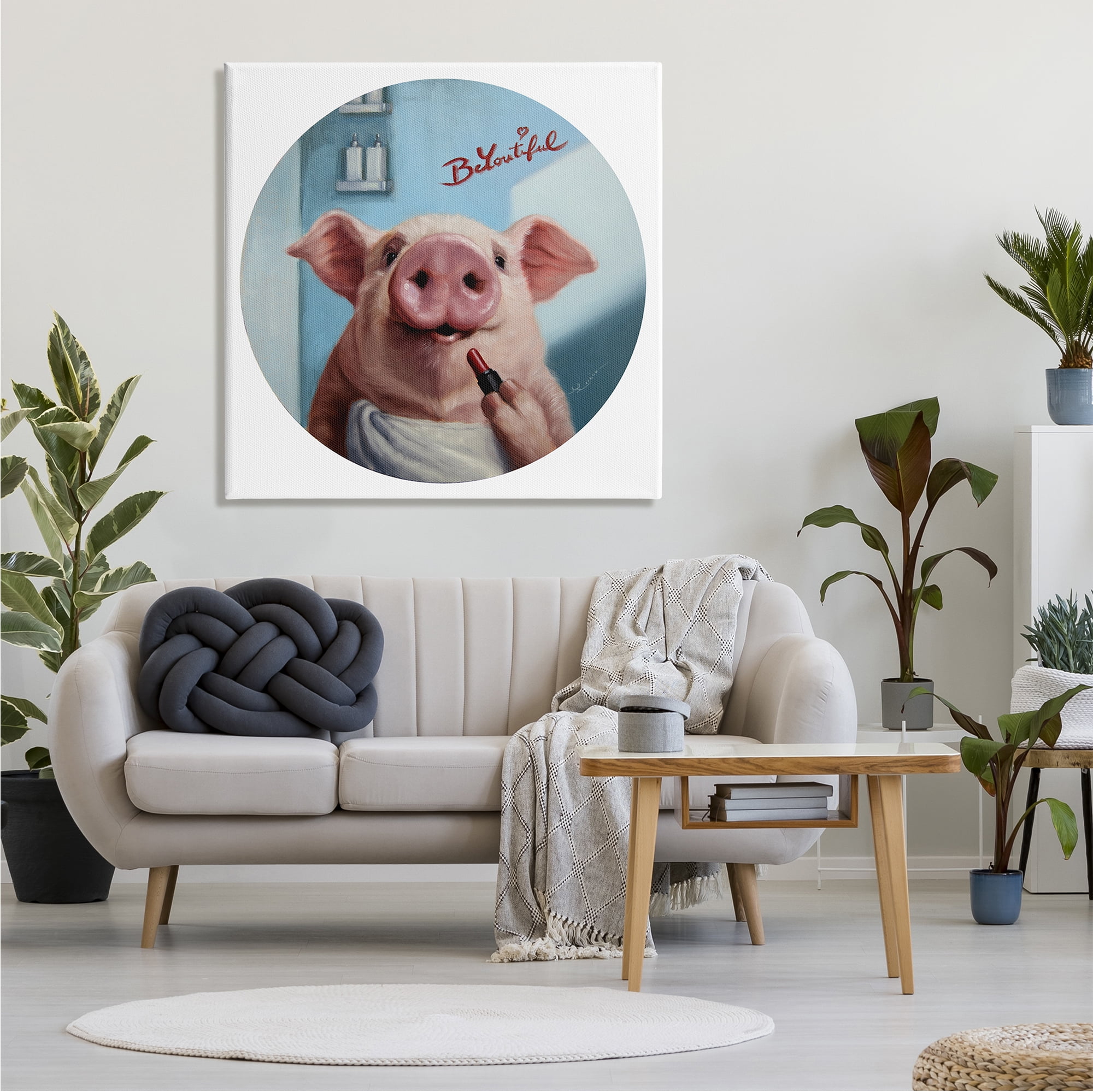 Stupell Industries Be-You-Tiful Pink Pig in Towel Lipstick Big Snout, 36 x 36,Design by Lucia Heffernan