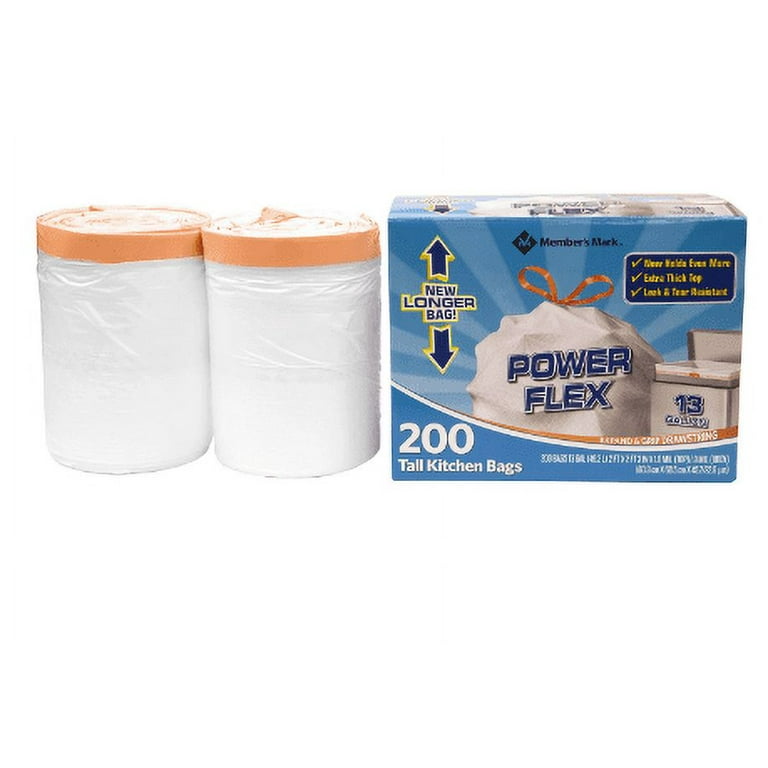 Power Flex Tall Kitchen Drawstring Trash Bags (13 Gallon, 2 Rolls of 100  ct., 200 count total) 