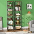 thumbnail image 5 of 6-Tier Corner Bookshelf, Space-Saving Storage Rack with Fences, Solid Particleboard & Metal Frame, Multipurpose for Living Room, Kitchen, Bathroom, 5 of 6
