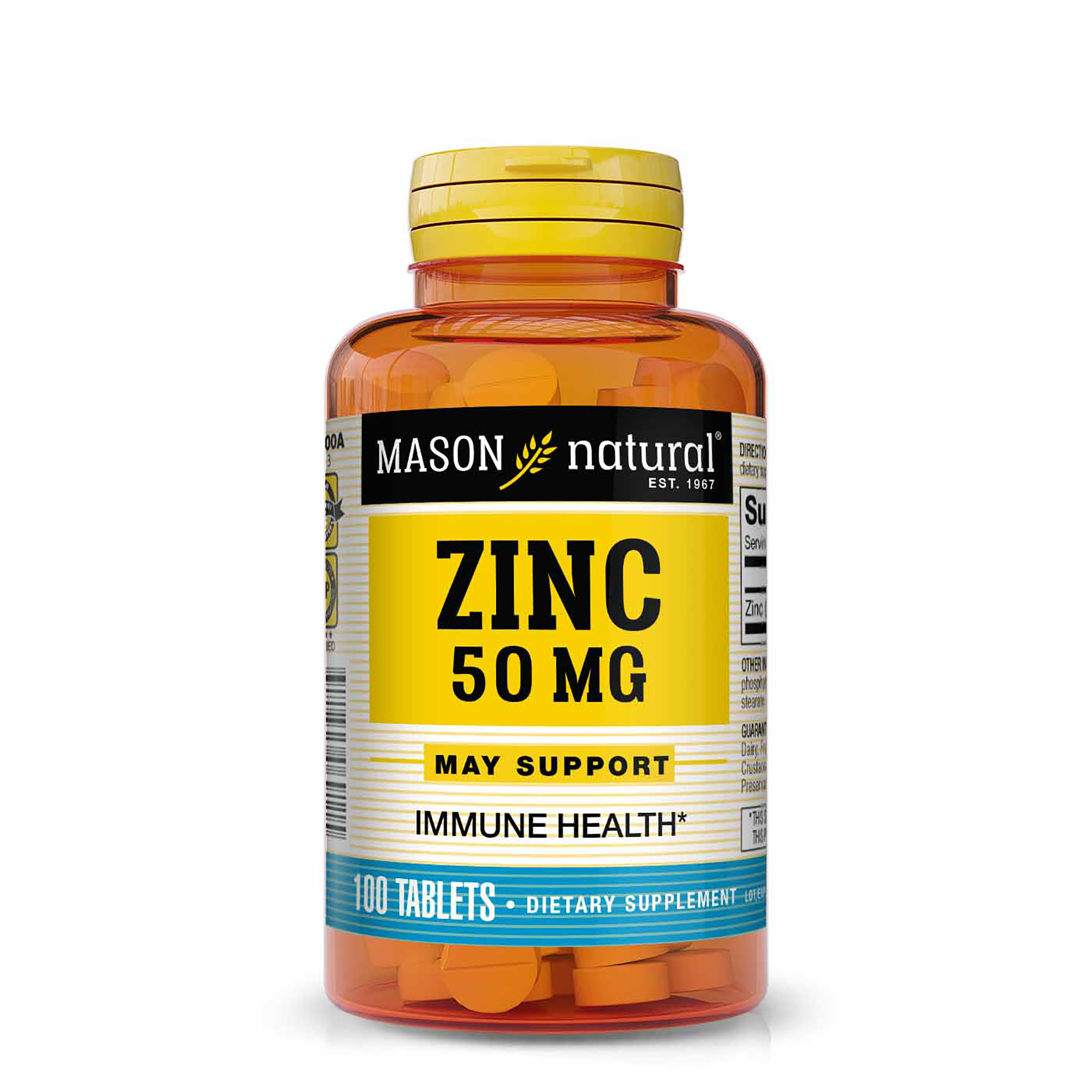 Mason Natural Zinc 50 mg - Improved Immune System Function, Supports Antioxidant Health, Aids Absorption of B Vitamins, 100 Tablets