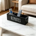 thumbnail image 6 of Remote Control Organizer Caddy Box with Handle, 3-Compartment Wooden Desk Organizer for TV DVD BluRay Remotes, Phones, Pens and Office Supplies, 6 of 6