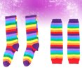 thumbnail image 5 of Juego de 2 calcetines de guantes con tiras de arcoíris, calcetines cálidos para piernas, guantes, coloridos, hasta el muslo, para mujeres, niñas, disfraces (guantes y calcetines, boca roja), 5 of 5