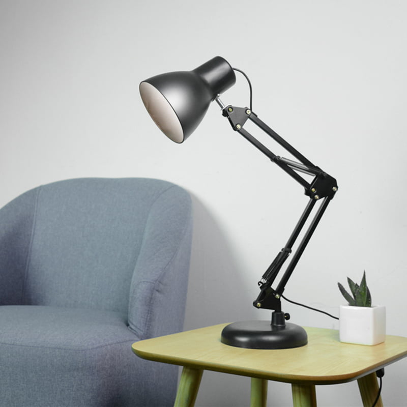 Swing Arm LED Desk Lamp, Craft Wood Lamp Classic Adjustable Reading Light  for Work, Study, Bedroom, Office, Workbench, Dorm, Metal Shade,Warm Light