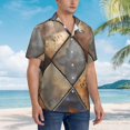 thumbnail image 3 of Fuzoiu Rustic Tile Pattern Print Hawaiian Shirt for Men, Summer Beach Casual Short Sleeve Button Down Shirts, Men’s Beach Summer Shirts with Pocket,X-Large, 3 of 7
