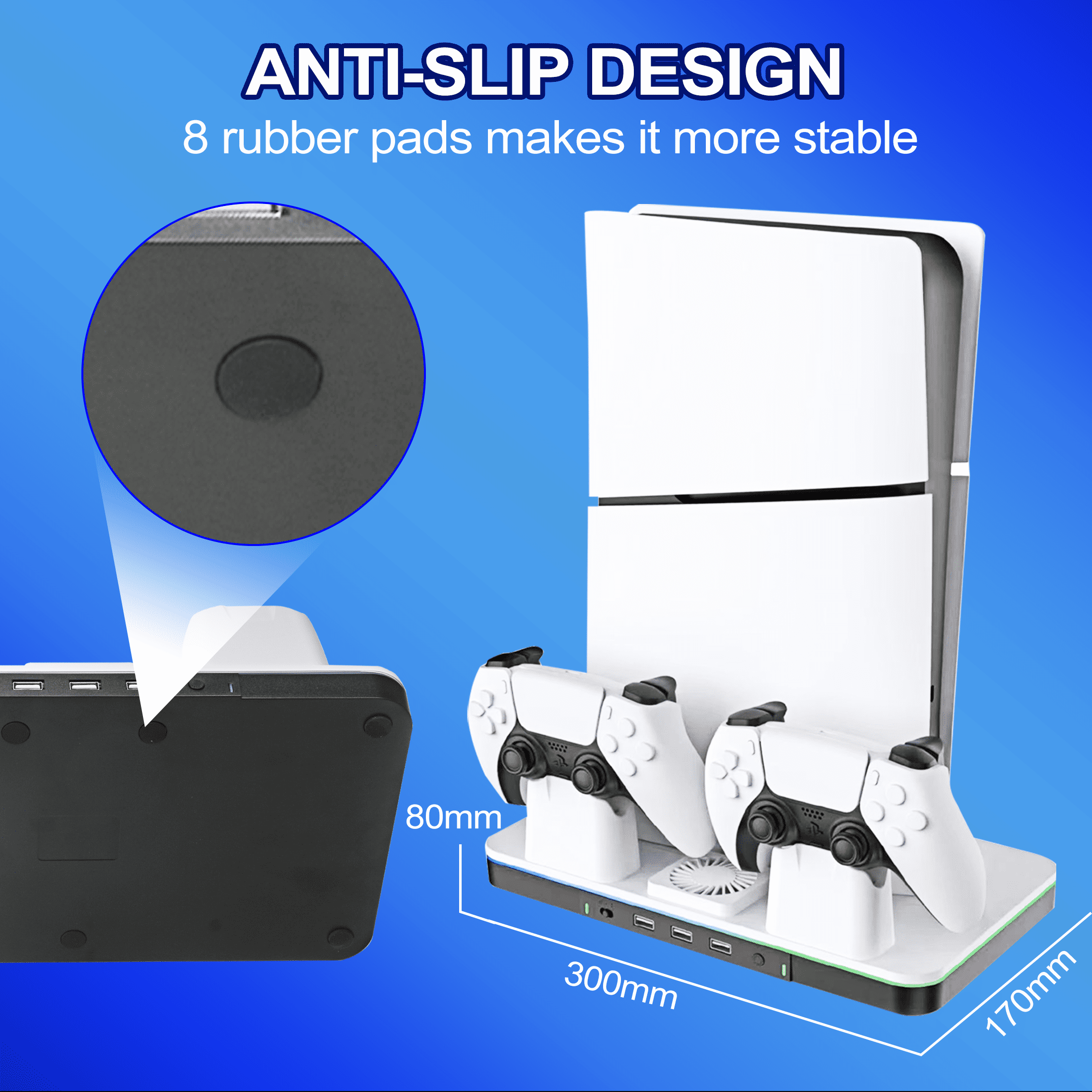 YUOY PS5/Slim/Pro Stand and Cooling Station with LED Controller Charging Station for PlayStation 5 Console, Controller Charger, Cooling Stand, PS5/Slim/Pro Accessories Kit with 2 Level Cooler Fan