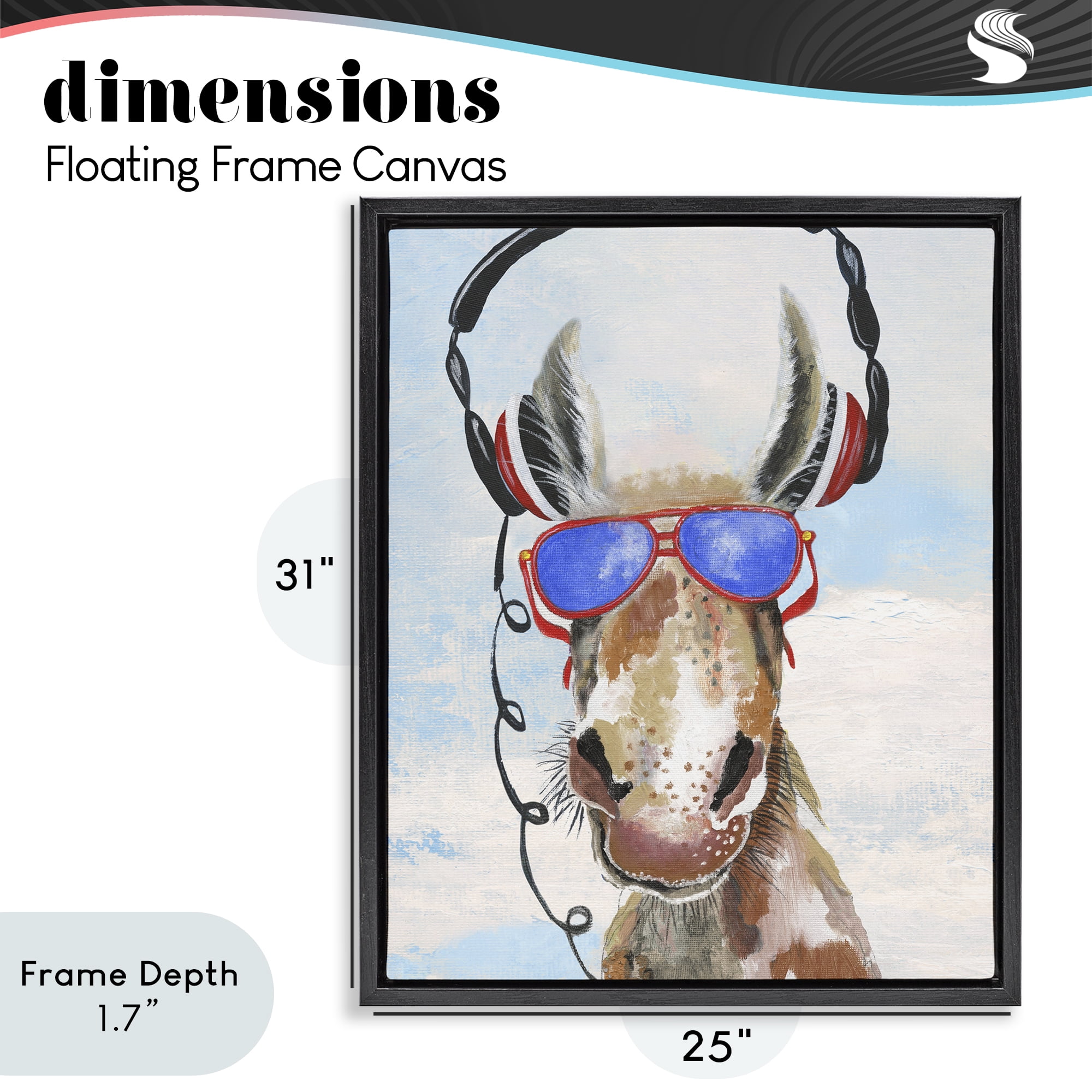 Stupell Industries Donkey Wearing Headphones Black Framed Floater Canvas Wall Art, design by Janet Tava