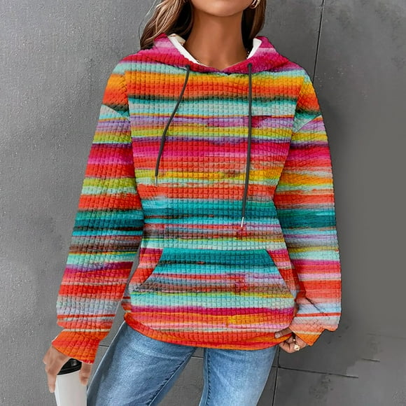 DondPO Essentiel Chandail à Capuchon Chandails à Capuchon pour Femmes Mignon Peinture à l'Huile Dégradé Chandail à Capuchon à Cordon Chandail Molletonné à Enfiler Chandail à la Mode Vêtements Chandails pour Femmes Chandail Molletonné pour Femmes Rose Vif P