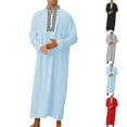 thumbnail image 2 of MYG Mens V Neck Long Sleeve Maxi Dress Full Length Casual Kaftan Robe Muslim Gown, 2 of 9