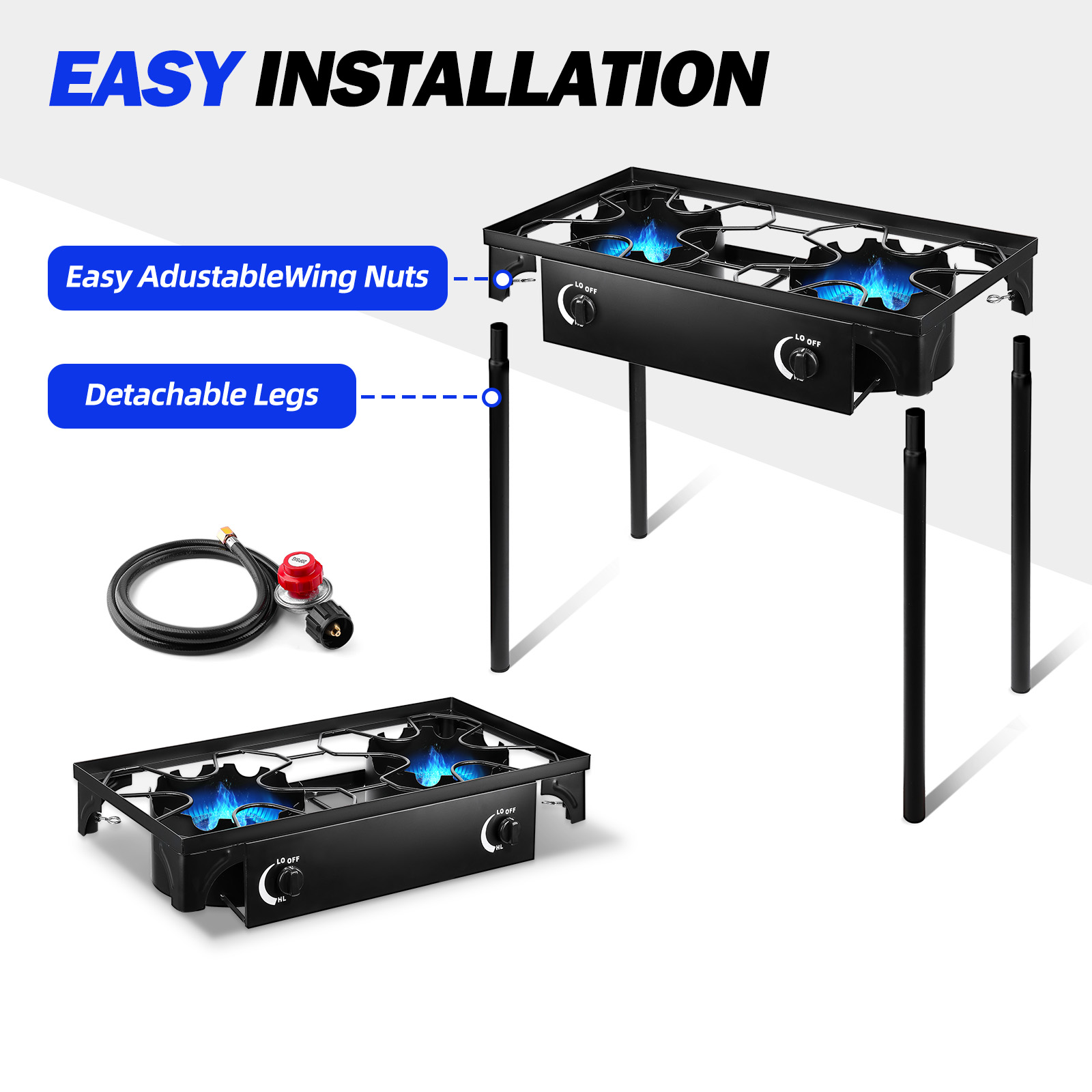 Asotewt High-Pressure Dual Propane Burner, Outdoor Camping Stove ,Two-Burner Model,Black