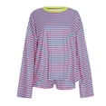 thumbnail image 6 of WAYUTE Short Sets Women 2 Piece Outfits Casual Loose Fit Striped Long Sleeve Pullover and Shorts Comfortable Summer Relaxed Outdoor Wear, 6 of 7
