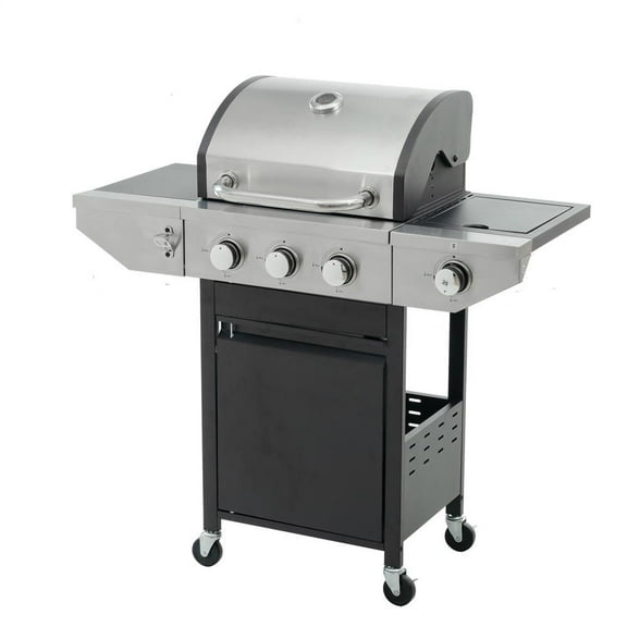 Resenkos 3-Burner Propane Grill, 37,000 BTU Stainless Steel Gas BBQ with Side Burner, Silver