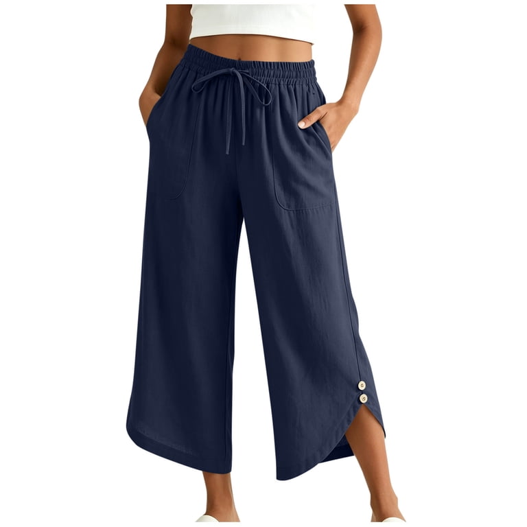 Stamzod Wide Leg Cropped Pants for Women Summer Solid Color