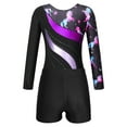 thumbnail image 6 of CHICTRY Kids Girls 2Pcs Sports Suit Gymnastic Outfit Cartoon Horse Print Leotard with Shorts for Workout Dance Black&Purple 10, 6 of 7