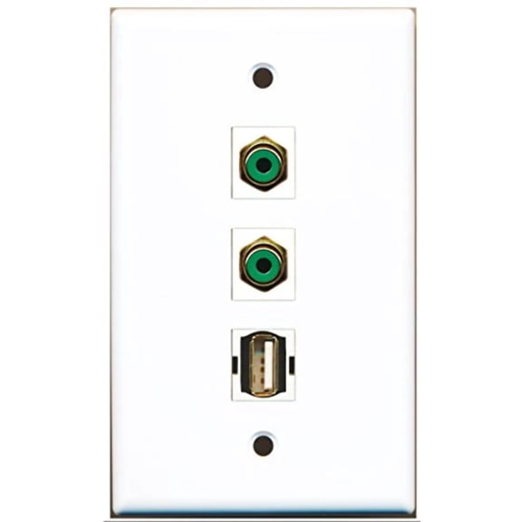 RiteAV - 2 Port RCA Green and 1 Port USB A-A Wall Plate