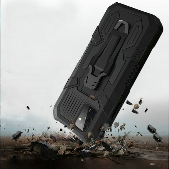 for Samsung Galaxy A72 5G Rugged Heavy Duty Dual Layers Hybrid Shockproof Protective Shell with Metal Clip Holder & Kickstand Cover ,Xpm Phone Case [Black]