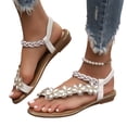 thumbnail image 2 of Summer Sandals for Women 2026 Trendy Bohemian Beaded Rhinestone Ankle Strap Dressy Wedding Shoes Comfort Beach Flat Sandals, 41, 2 of 8