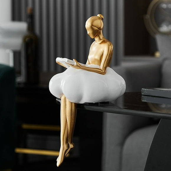 Figurita de bailarina de ballet de resina dorada - Decoración elegante para el hogar y la oficina de salón, escritorio o estudio de baile