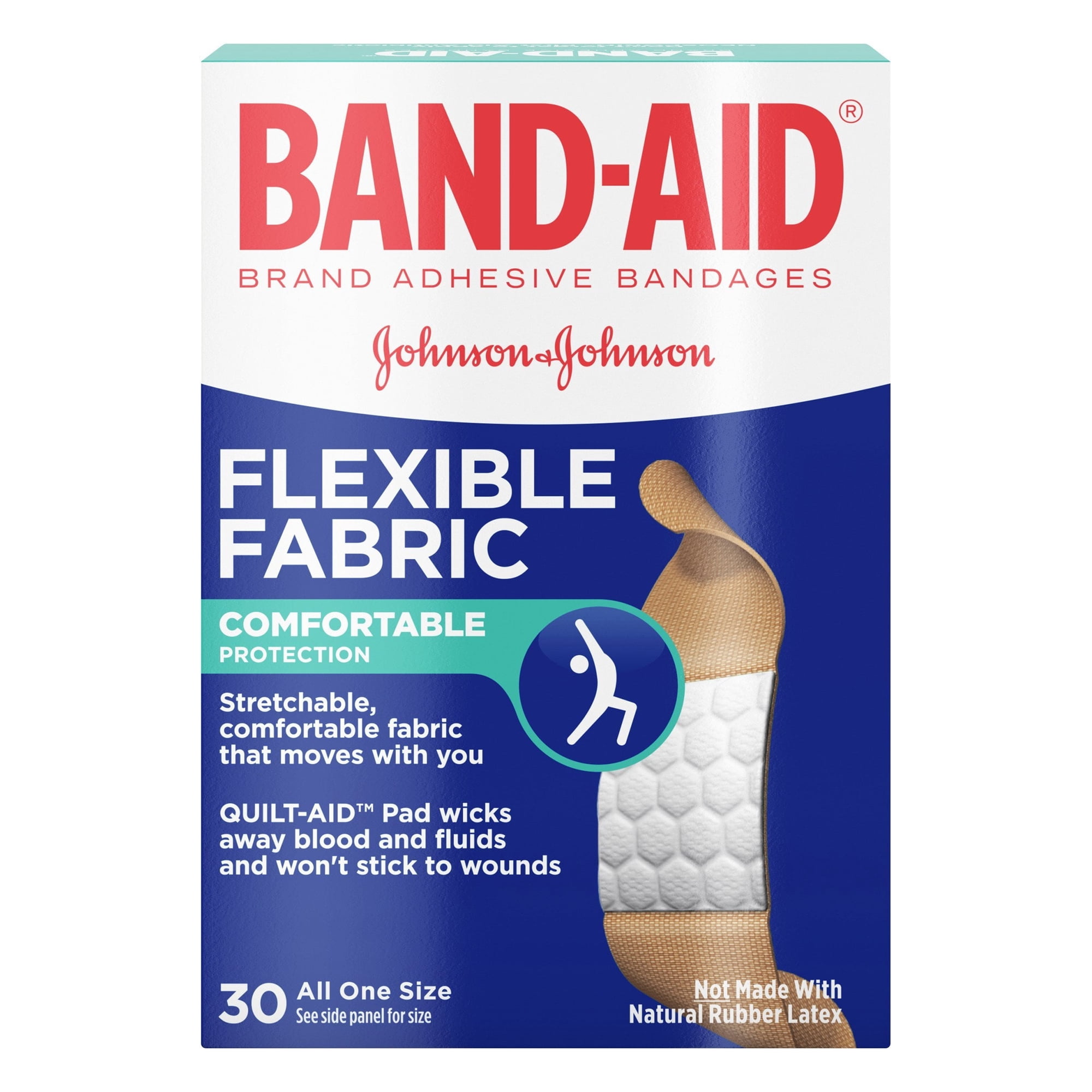 Band-Aid Brand Flexible Fabric Adhesive Bandages for Wound Care and First Aid, All One Size, 30 Count