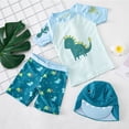 thumbnail image 3 of Fesfesfes Kids Boys Bathing Suits Children Boys Swimsuit Cartoon Dinosaur Print Top+Shorts+Hat Swimwear 3 Pieces Sets with Swim Hat, 3 of 9