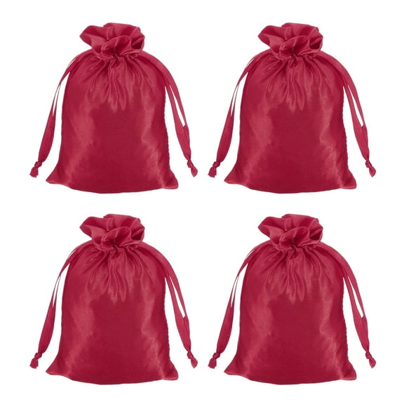 Uxcell Satin Bags with Drawstring, 4x6 Inch Wedding Favor Bag Mini Gift Packaging for Birthday Christmas Jewelry Party (Dark Red, Pack of 4)