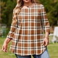 thumbnail image 4 of TQWQT Plus Size Plaid Tunic for Women 3/4 Sleeve Flowy High-Low Hem Shirt Ideal for Work Layering Jeans Leggings Daily Wear 3XL, 4 of 5