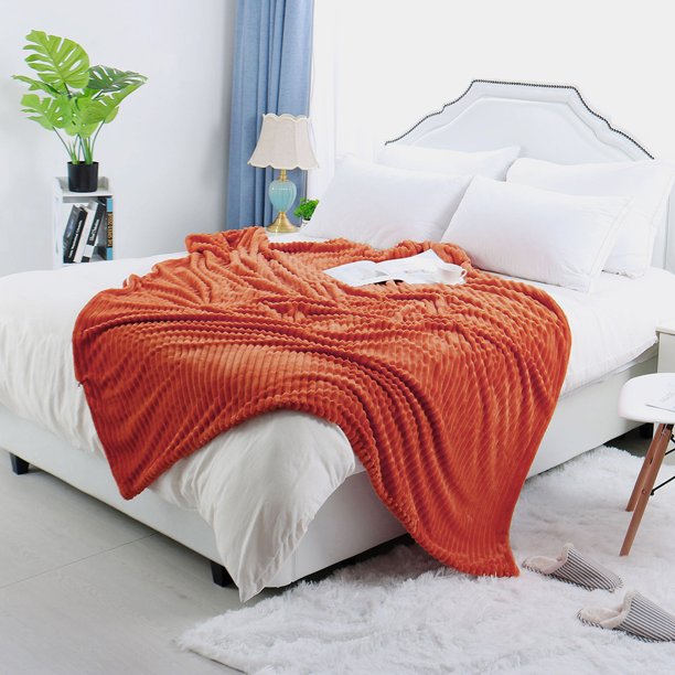 Unique Bargains Flannel Fleece Throw Blanket For Sofa 59" x 78" Orange