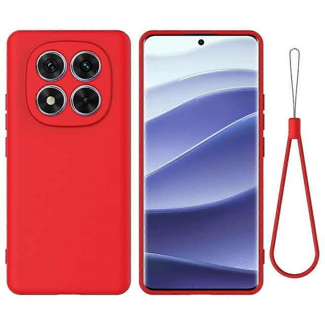 For Xiaomi Redmi Note 14 Pro+ 5G Case Liquid Silicone Anti-Scratch Phone Cover with Hand Strap - Gre
