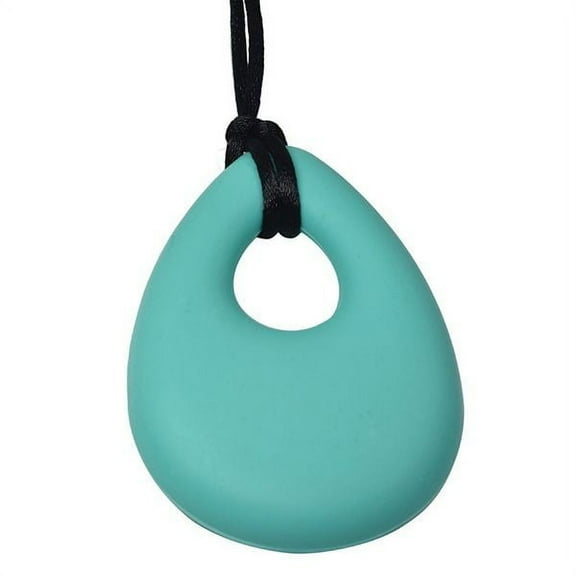 Oval Chewy Pendant With Breakaway Clasp Necklace- Aqua Color