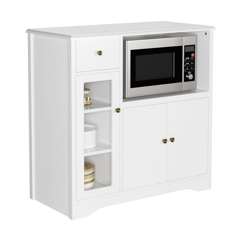 Homfa Microwave Cabinet Hutch, Kitchen Cabinet Sideboard with Adjustable Shelves and Drawer for Dining Room, White - Walmart.com