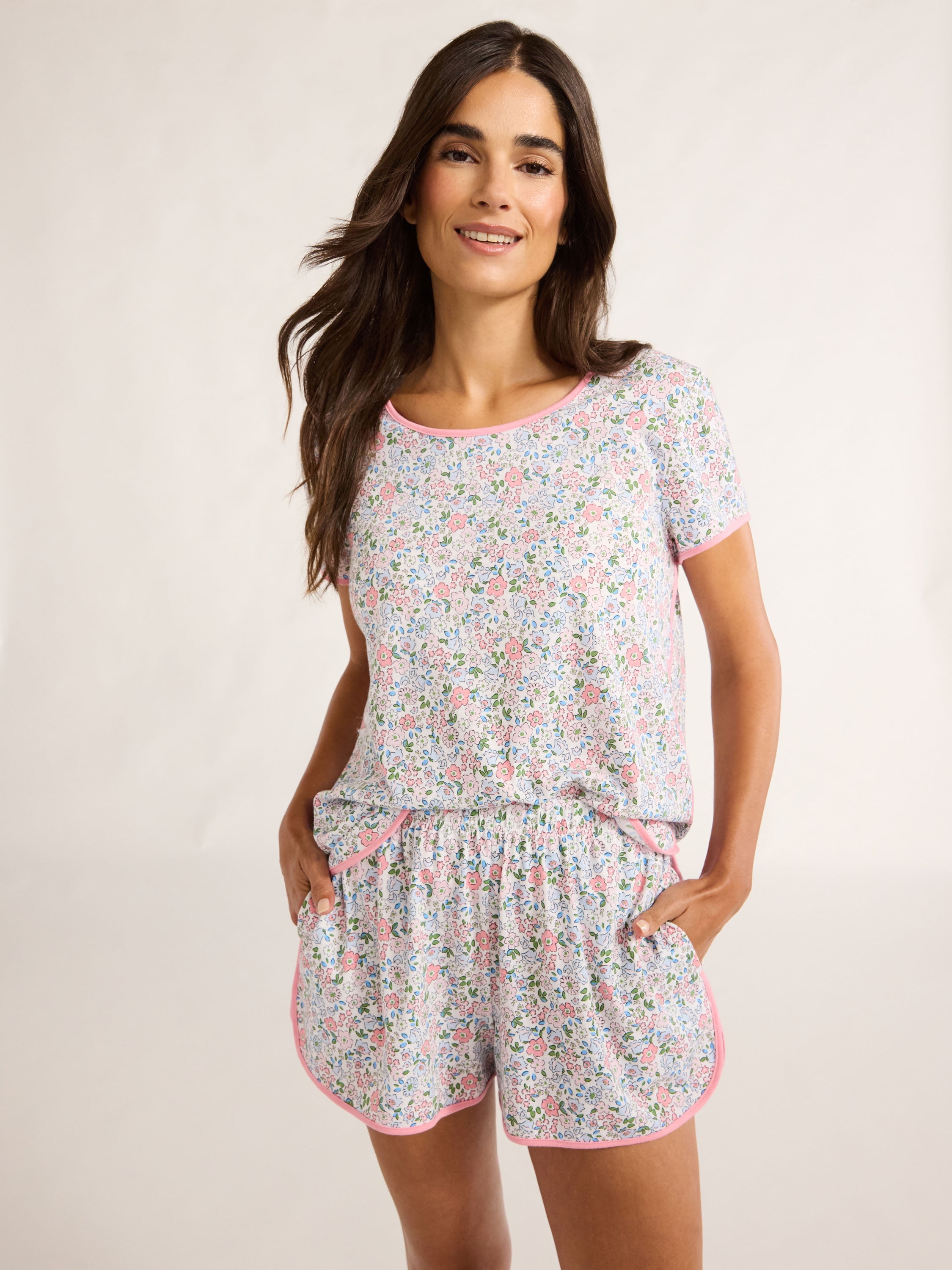 Joyspun Women's and Women’s Plus Lightweight Sleep Tee and Shorts Set, 2-Piece, Sizes XS to 3X