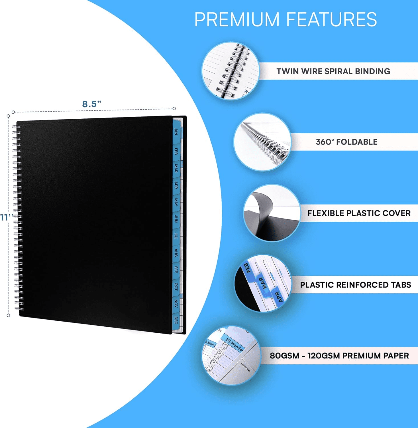 Ensight 2026 Appointment Book and Planner 8.5" x 11" Large Hourly Weekly Daily Schedule Book with Tabs, 15 Minute Time Slots, Calendar Organizer Jan 2026–Dec 2026 Appointment Planner - Blue