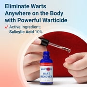 Liquid Wart Remover with 10% Salicylic Acid, Tea Tree & Cedar Leaf Oil - Max Strength Genital & Plantar Wart Treatment for Feet, Hands & Body - Made in USA - 1 fl oz Dropper