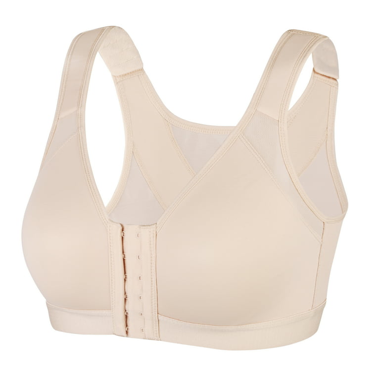 Exclare Front Closure Bra Back Support Full Coverage Non Padded  Wirefree(Beige,38DD)