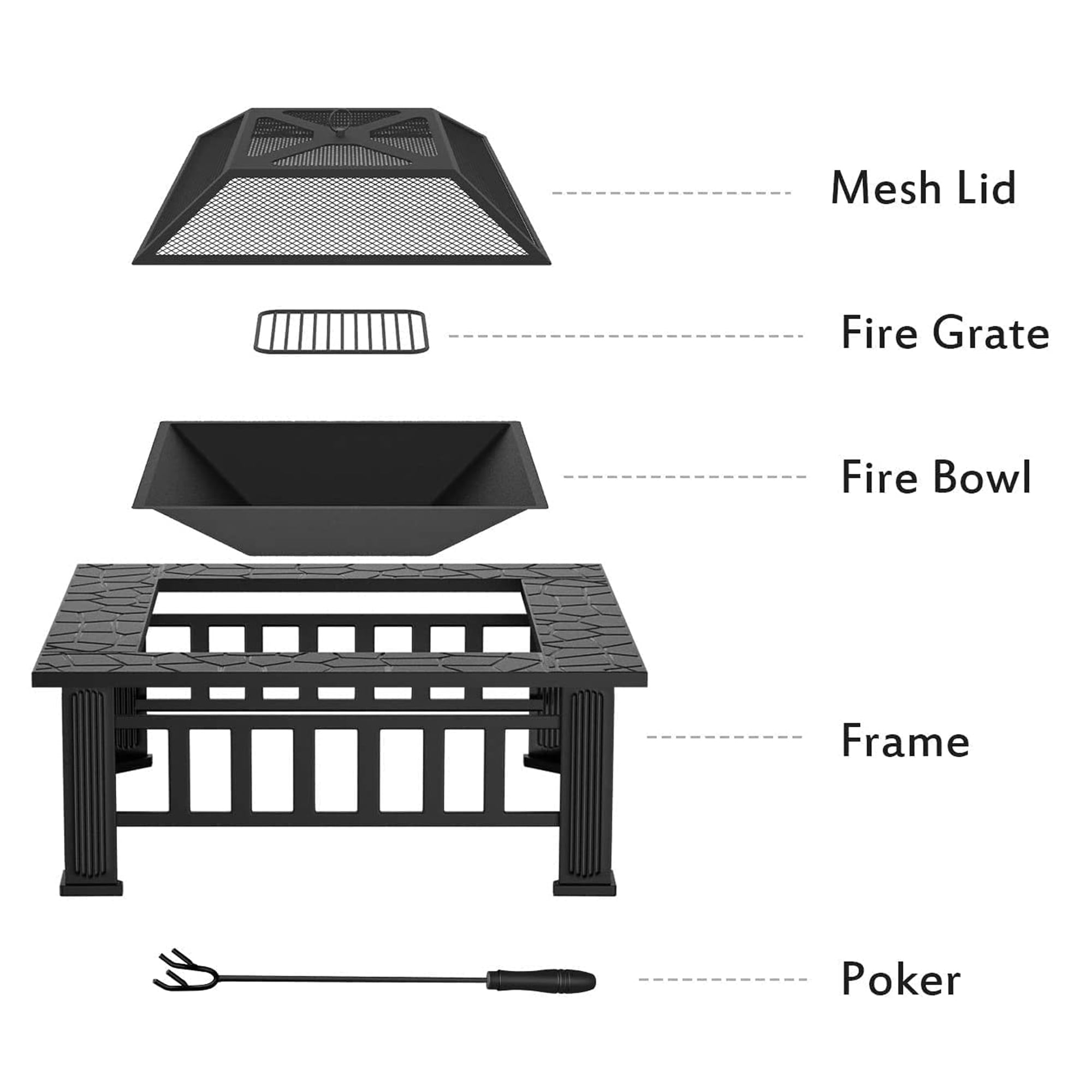 Buy Wisfunlly 32in Fire Pits for Outside,Solo Stove Bonfire,Firepit Table for Outside, Square