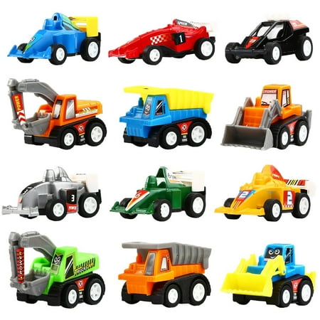 Stacking Construction Set Toy - Pull Back Vehicles, 12 Pack Mini Assorted Construction Vehicles and Race Car Toy, Yeonha Toys Vehicles Truck Mini Car Toy for Kids Toddlers Boys Child, Pull Back and Go Car Toy Play Set