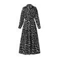 thumbnail image 4 of Sakmal Independence Day Shirt dresses Women Long Sleeve Long Gray Leopard Print Dresses S-5XL, 4 of 5