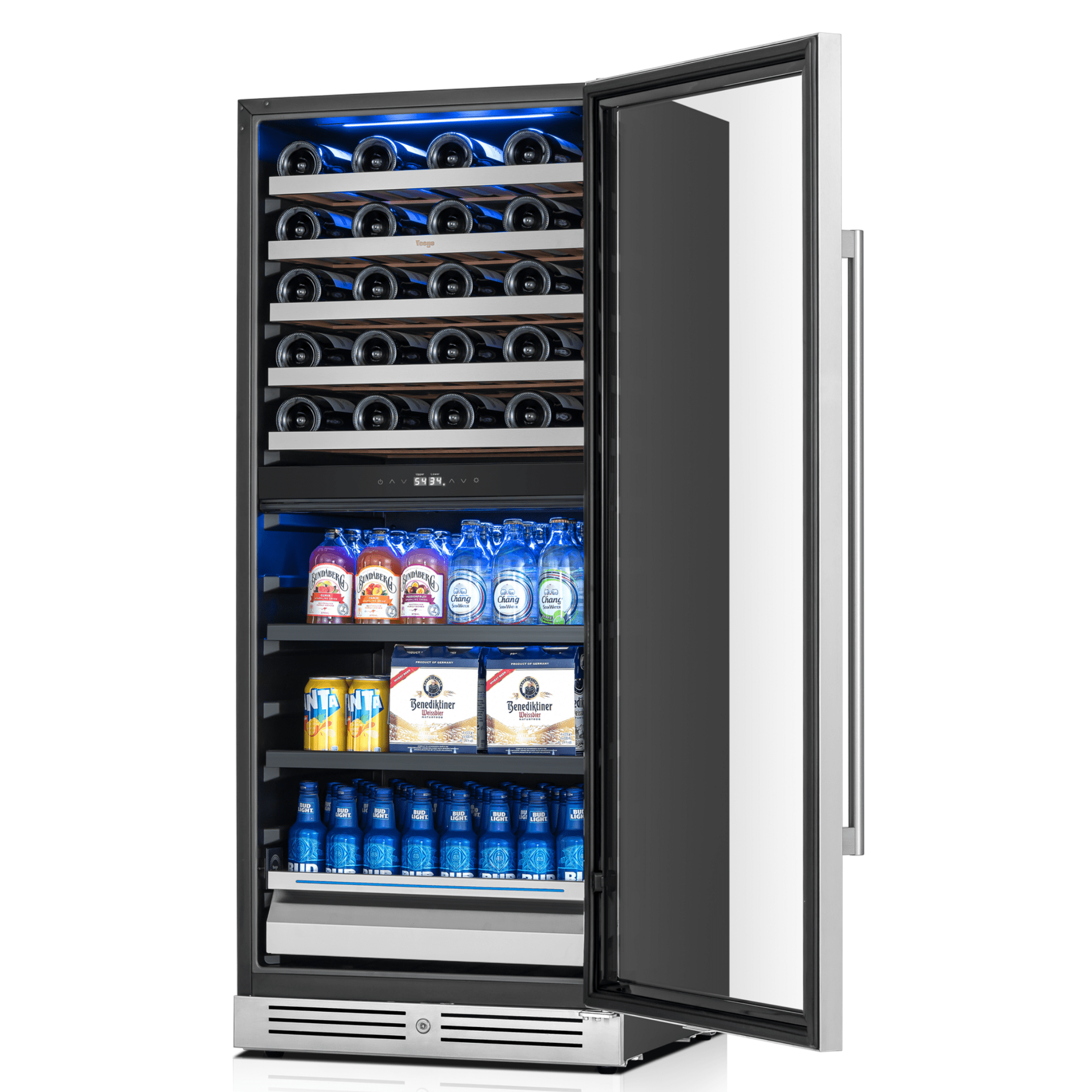 Yeego 24 Inch Wine and Beverage Refrigerator, Built-In Dual Zone Holds 40 Bottles & 112 Cans Full Size Fridge for Home, Bar, Office(Right-Opening)